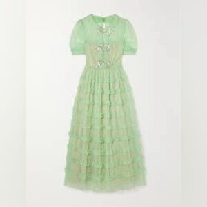 SALONI Camille Green Ruffle Dress- Small